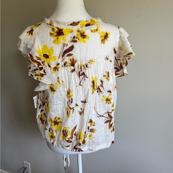 NWT Free People FP One Cream Yellow Floral Sheer Cropped Blouse Womens XS Boho - Picture 6 of 7